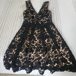 Francesca's Nude Tan and Black Lace Dress XS